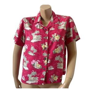 CARIBBEAN JOE Womens Size Large Vintage Short Sleeve Hawaiian Button Up Shirt